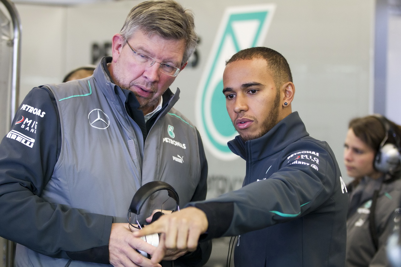 Lewis Hamilton a Ross Brawn v době jejich společného působení u Mercedesu
