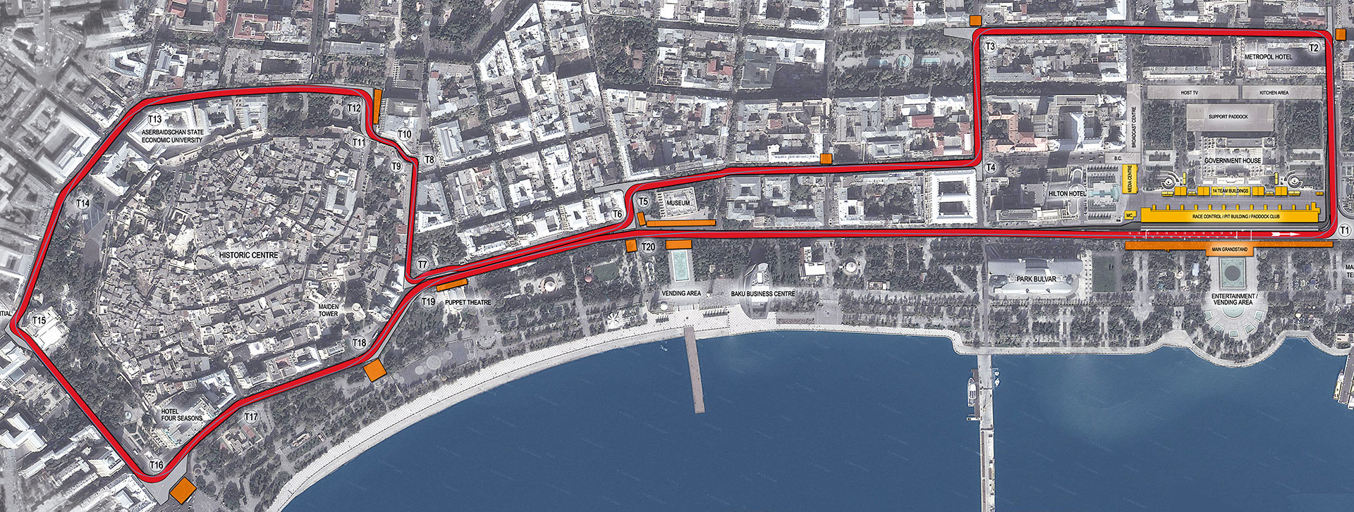 Mapa připravovaného městského okruhu v Baku