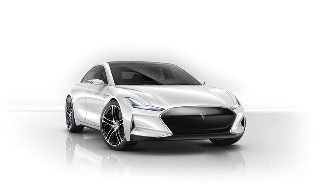 Maska vozu i logo výrobce jsou takřka totožné s vozem Tesla Model S