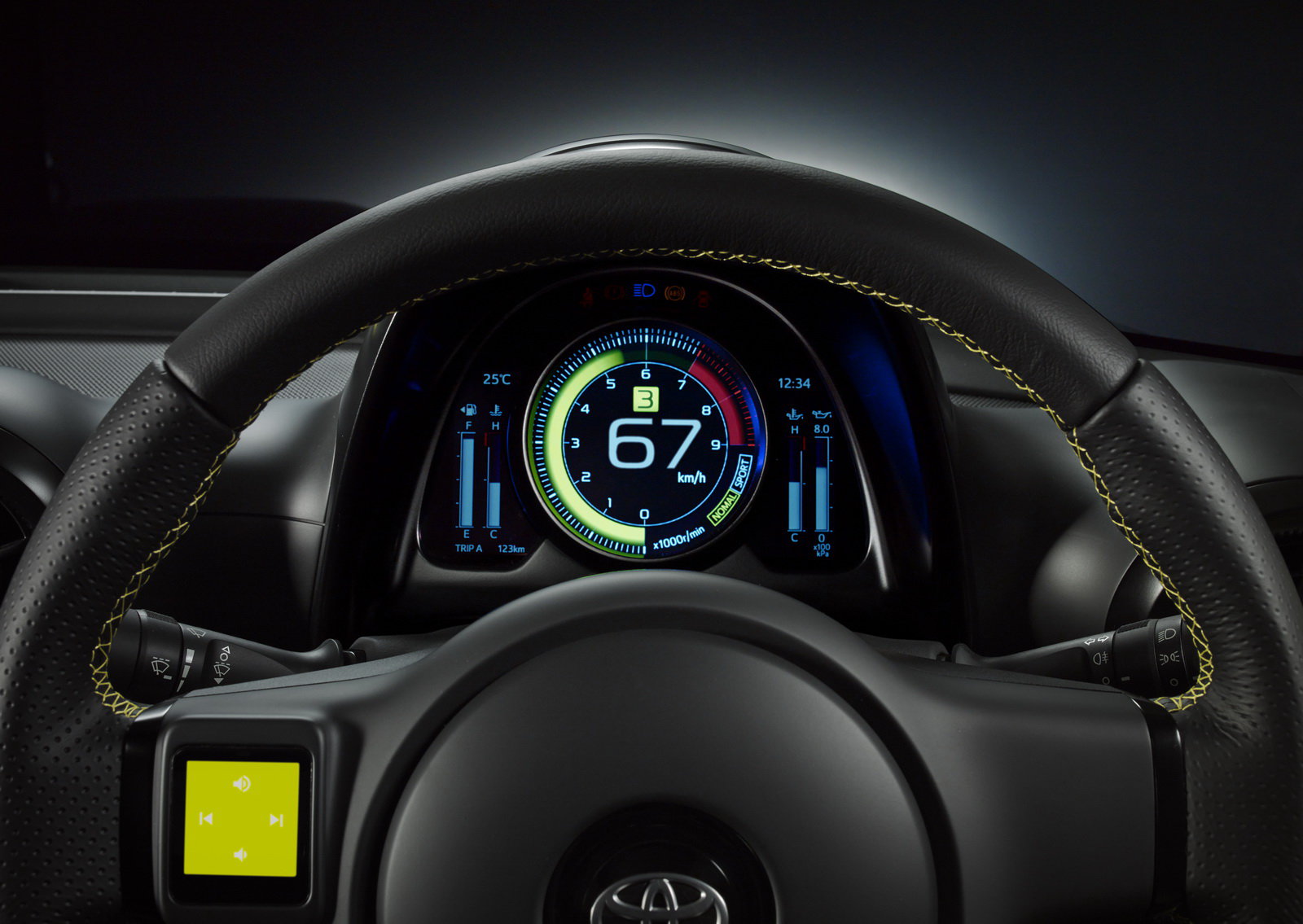 Přístrojový štít má digitální grafiku, Toyota S-FR.