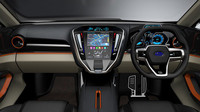 Displej multimediálního systému, oranžové akcenty a sportovní volant, Subaru Viziv Future.