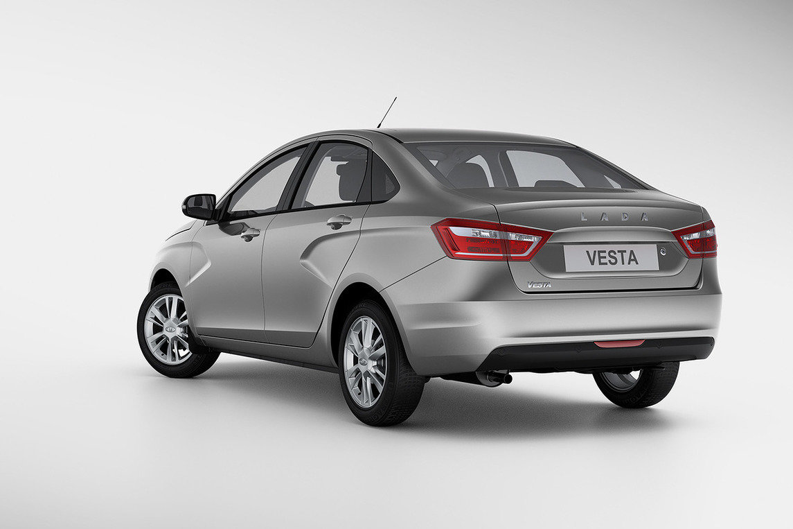 Místo loga značky je vzadu jen jméno automobilky, Lada Vesta.