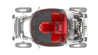 Trojmístné uspořádání interiéru připomíná McLaren F1, Toyota Kikai.