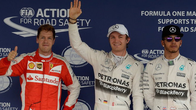 Sebastian Vettel, Nico Rosberg a Lewis Hamilton v Mexiku
