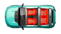 Čalounění je červené nebo béžové, Citroën E-Méhari.
