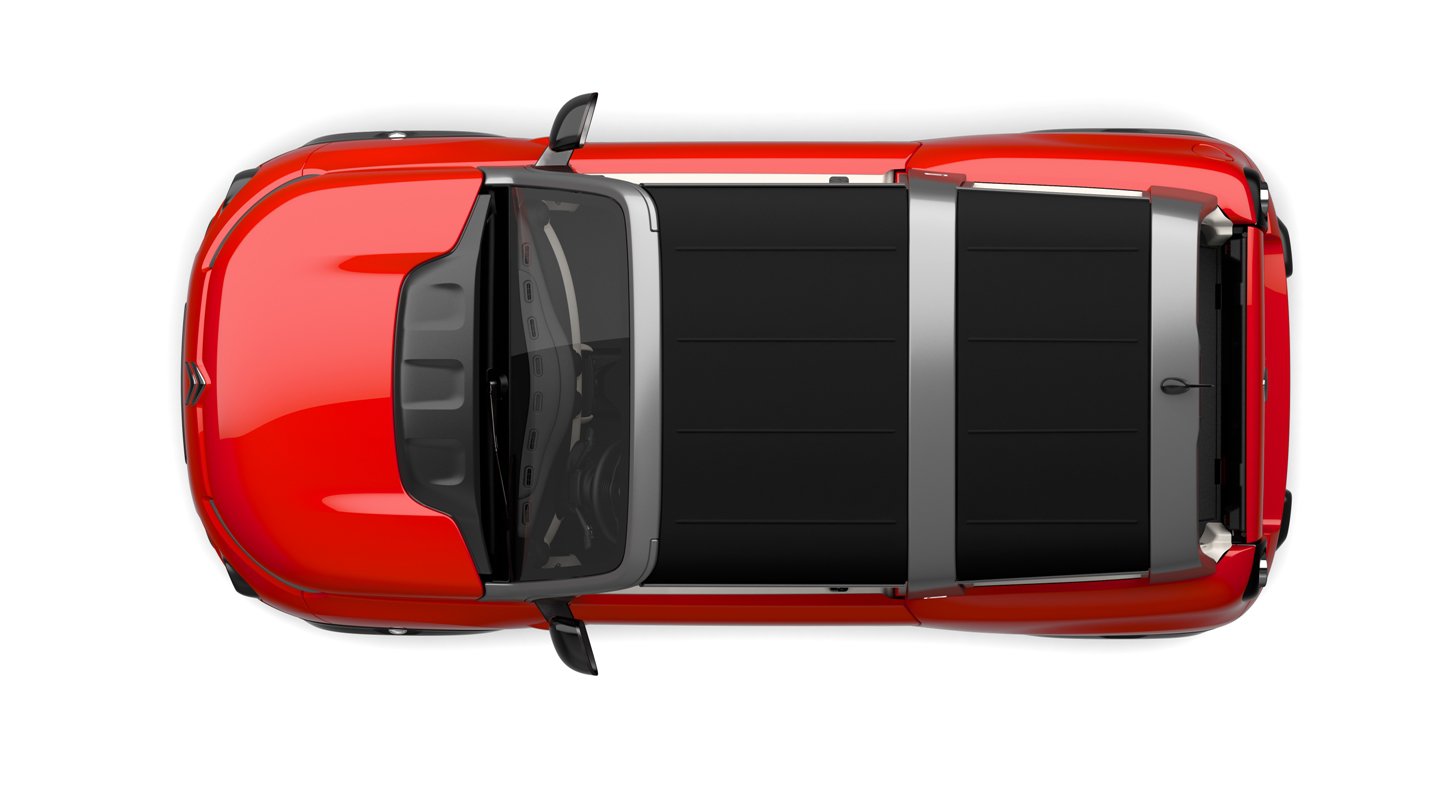 Střechou se dá zakrýt předek, bok, zadek nebo celé auto, Citroën E-Méhari.