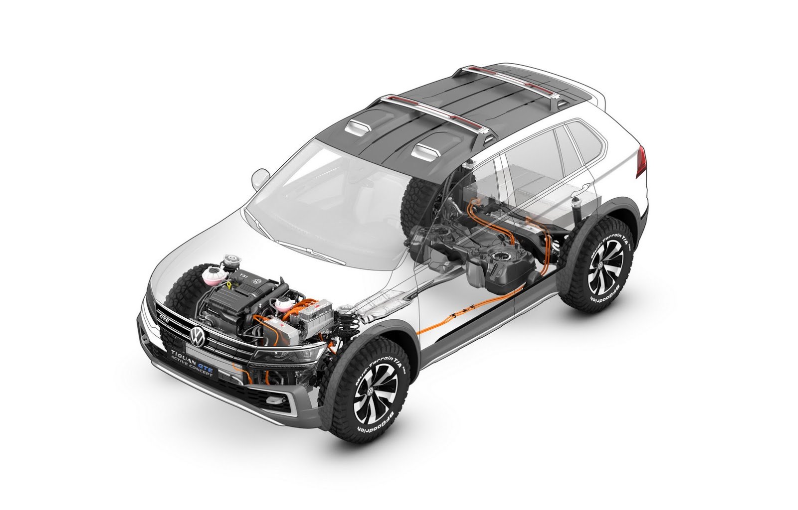 Schéma pohonného ústrojí, Volkswagen Tiguan GTE Active.