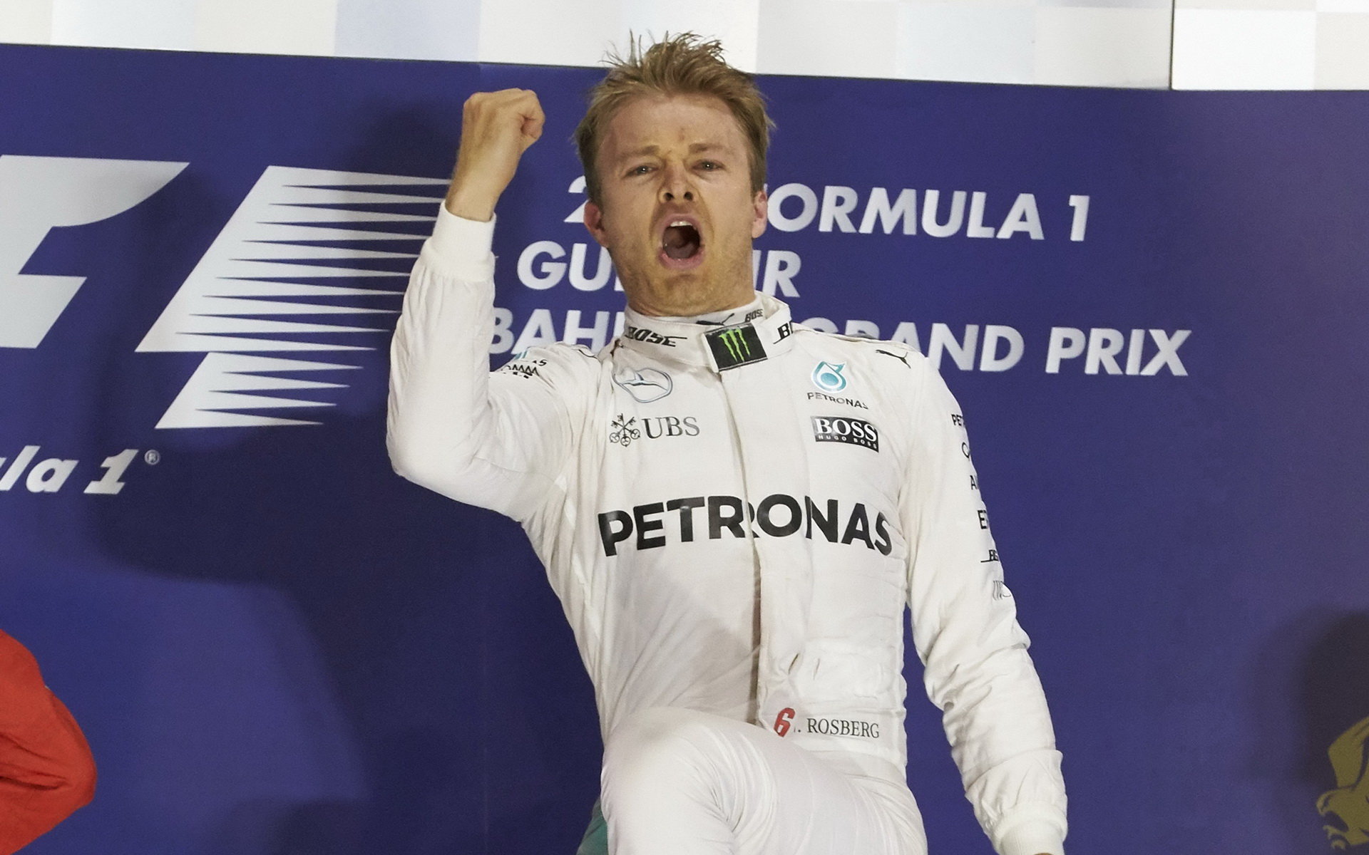 Nico Rosberg a jeho projev radosti z prvního místa v Bahrajnu