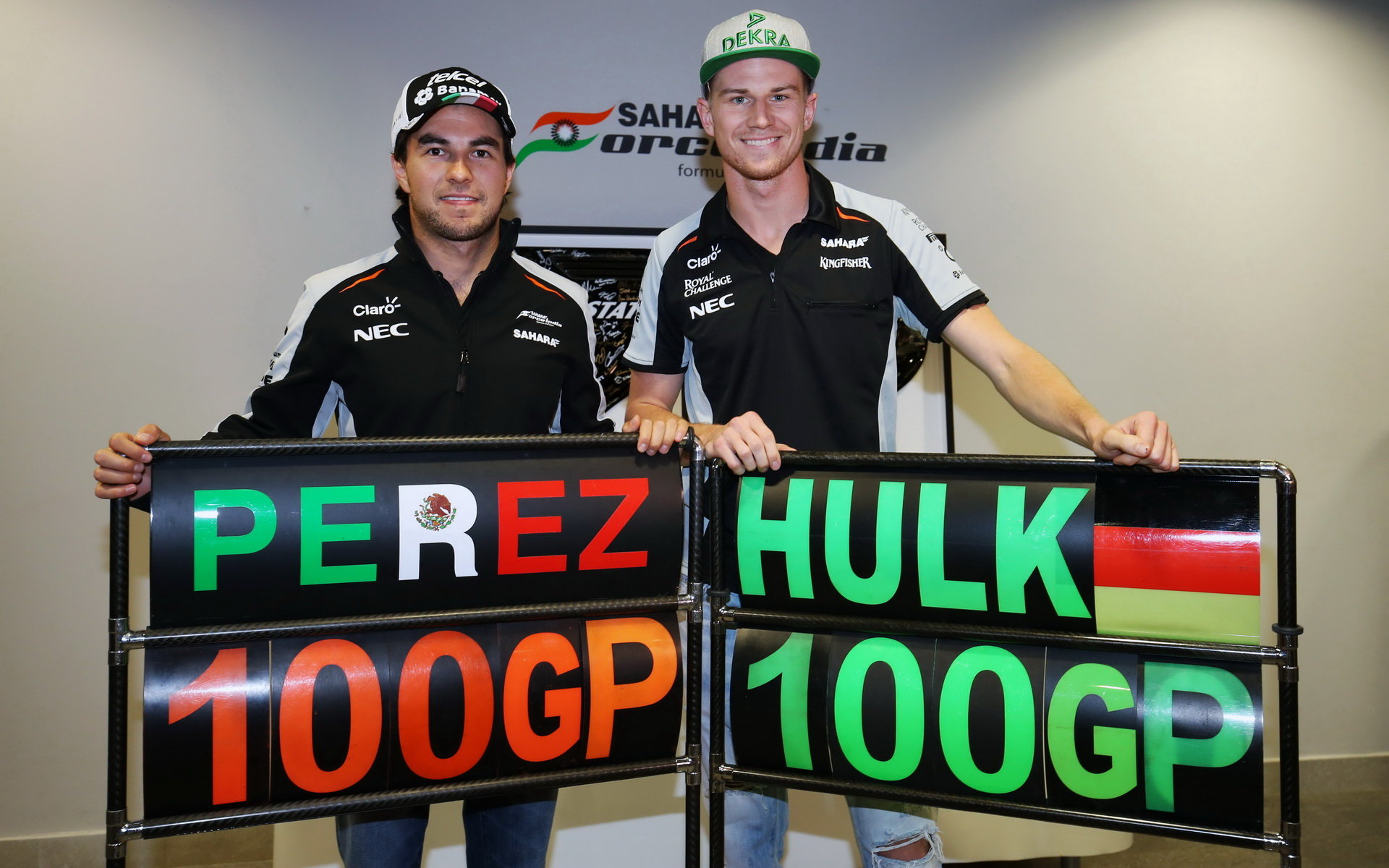 Sergio Pérez a Nico Hülkenberg slaví 100 GP v Soči