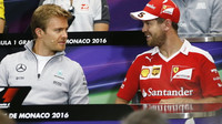 Nico Rosberg a Sebastian Vettel na tiskovce v Monaku