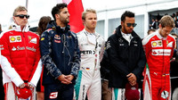 Kimi Räikkönen, Daniel Ricciardo, Nico Rosberg, Lewis Hamilton a Sebastian Vettel před závodem v Kanadě