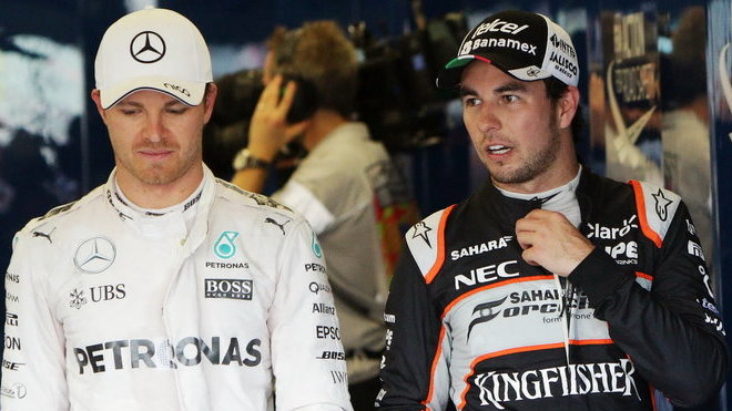 Nico Rosberg a Sergio Pérez se po tréninku sešli i na stupních vítězů