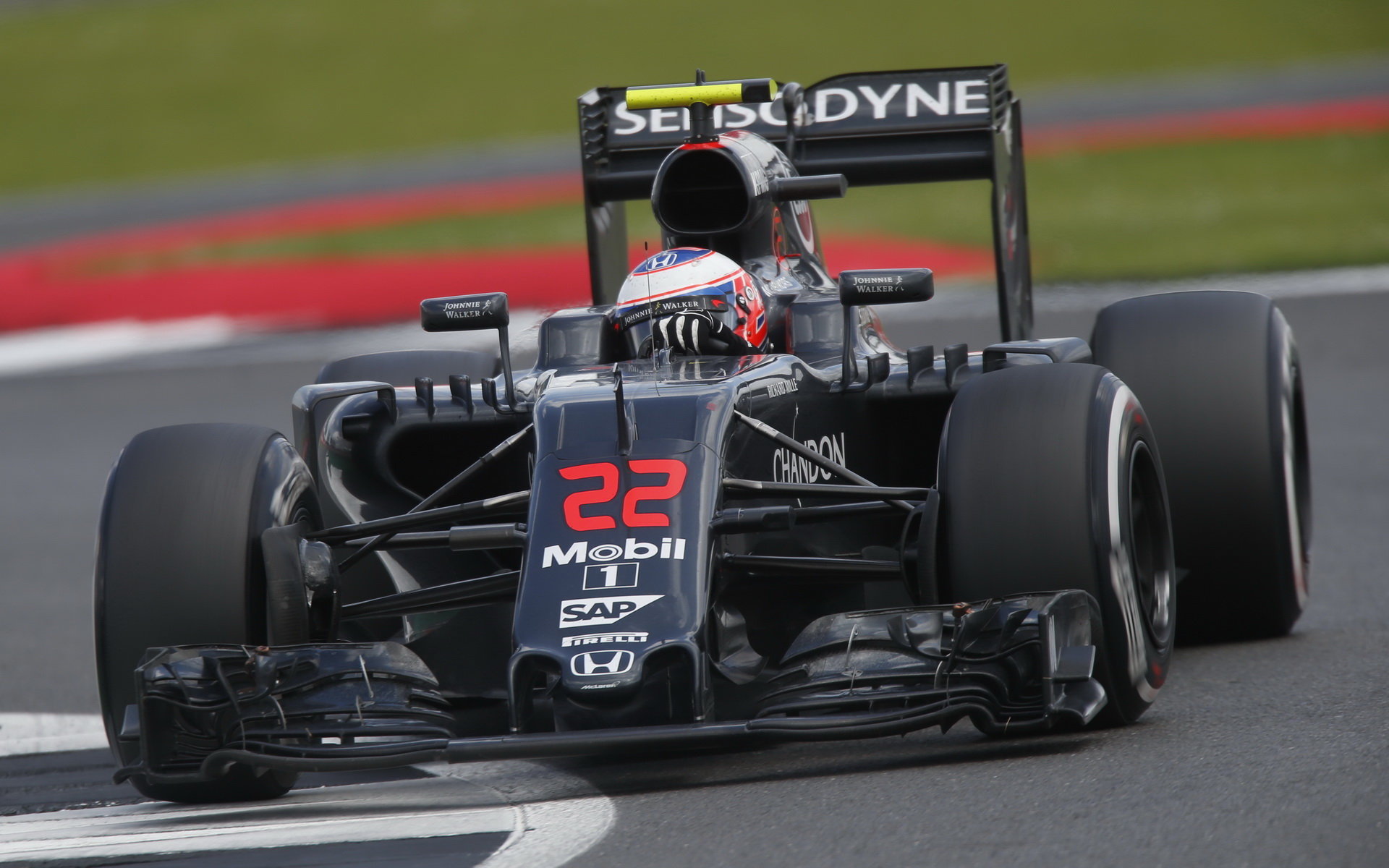 Jenson Button v závodě v Silverstone