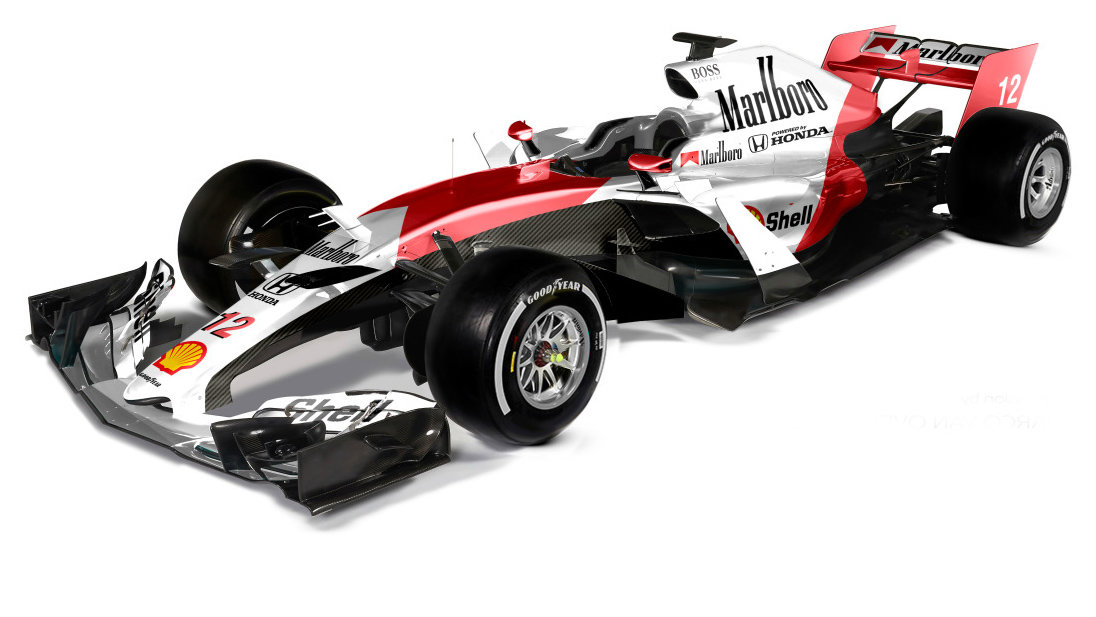 Jeden z grafických návrhů nového McLarenu - návrat historického zbarvení