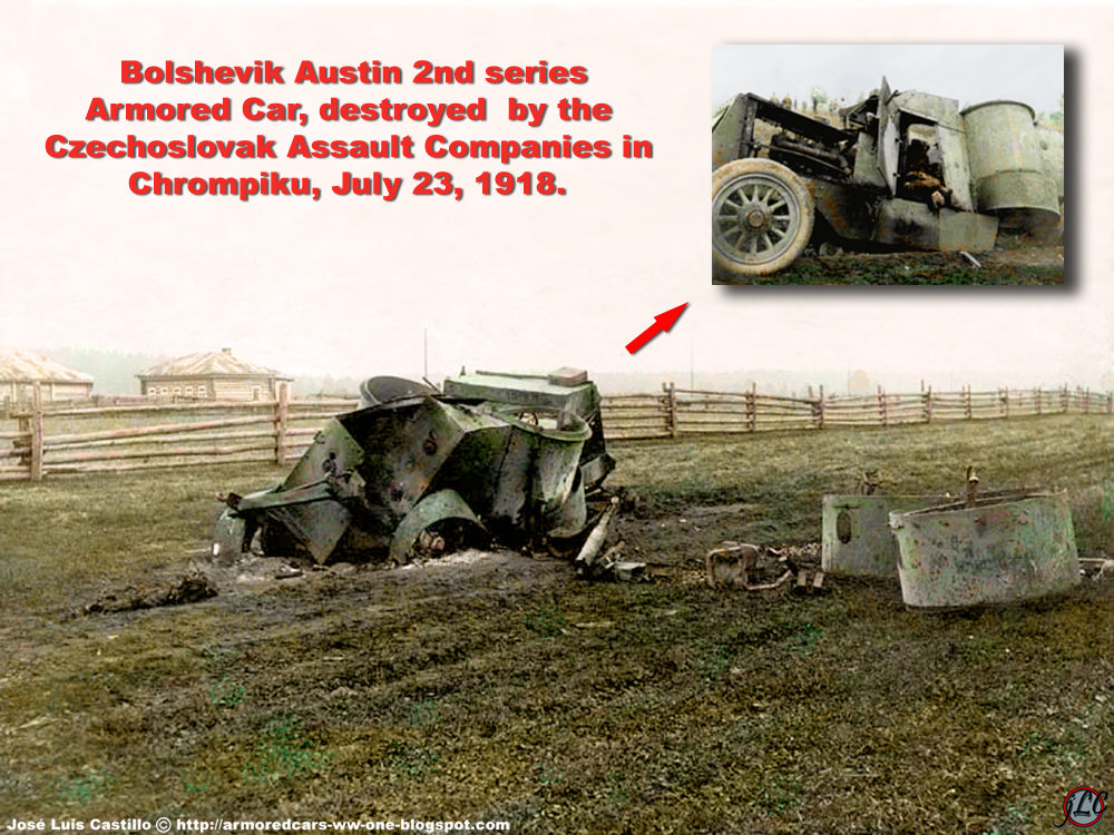 Obrněný vůz Austin zničený legionáři během bojů
