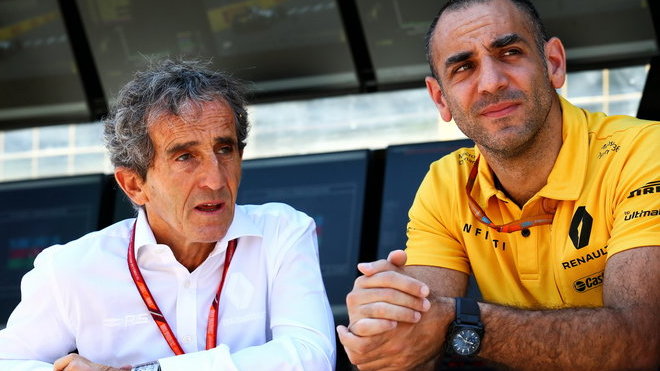 Alain Prost a Cyril Abiteboul v kvalifikaci v Baku