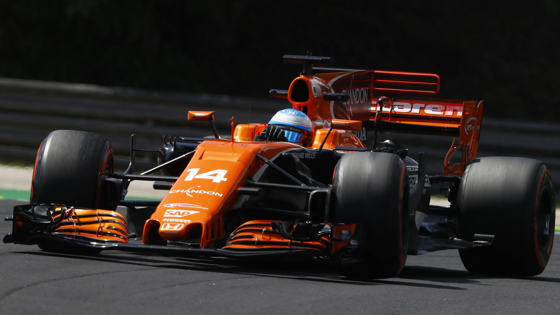 Fernando Alonso s McLarenem MCL32 na Hungaroringu