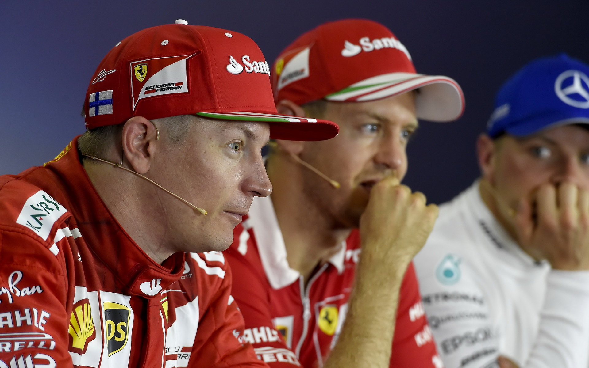 Kimi Räikkönen a Sebastian Vettel na tiskovce po závodě v Maďarsku