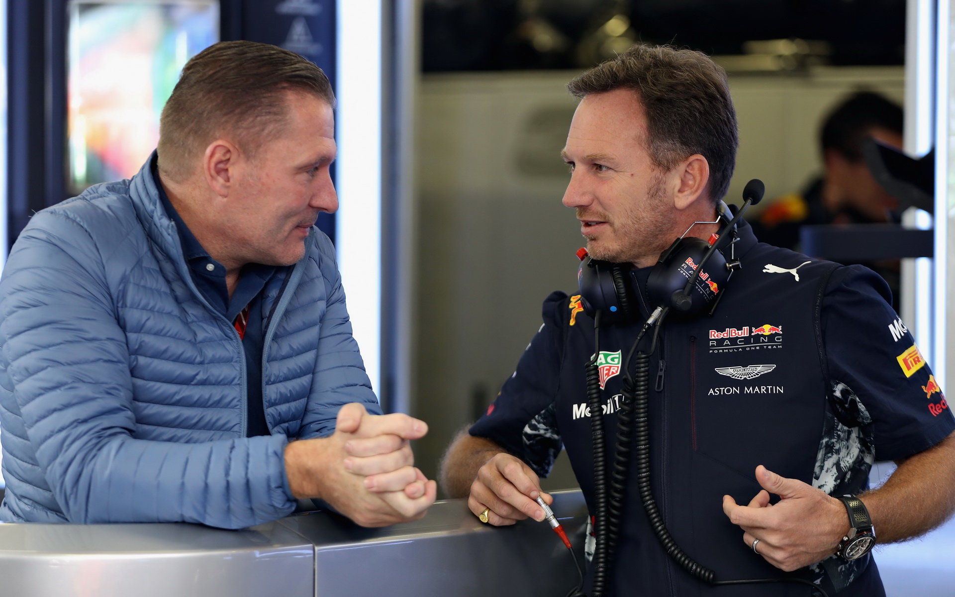 Jos Verstappen a Christian Horner v tréninku v Mexiku