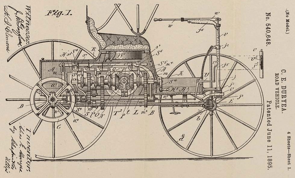 Patentový nákres Duryea Road Vehicle