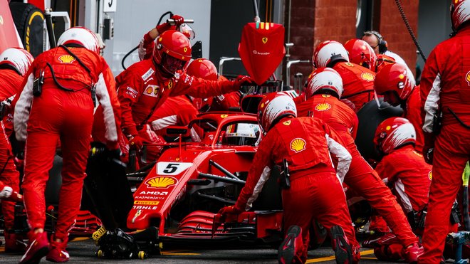 Sebastian Vettel během své nejrychlejší zastávky v Belgii
