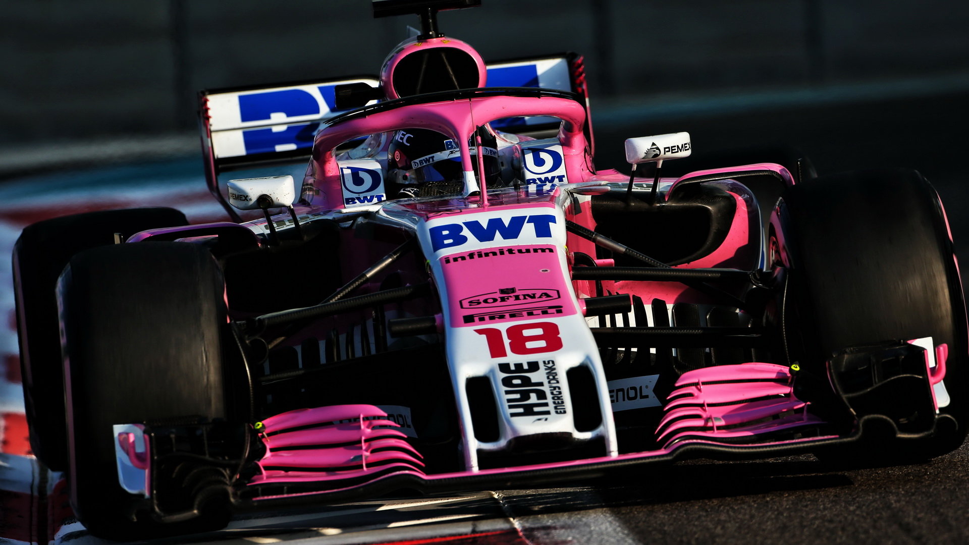 Lance Stroll při posezónních testech v Abú Zabí