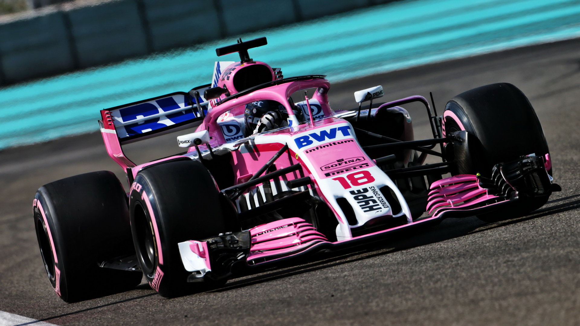 Lance Stroll při posezónních testech v Abú Zabí