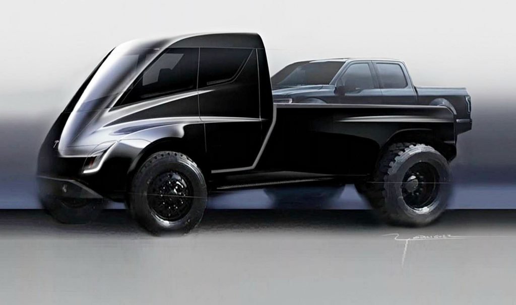 První nákres modelu Tesla Pickup vznikl úpravou tahače Semi