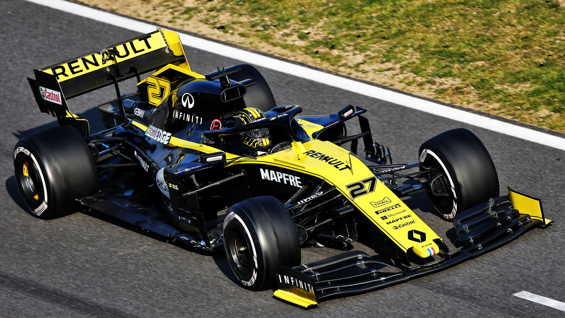 Nico Hülkenberg v novém voze Renault RS19 při druhém dni testů v Barceloně
