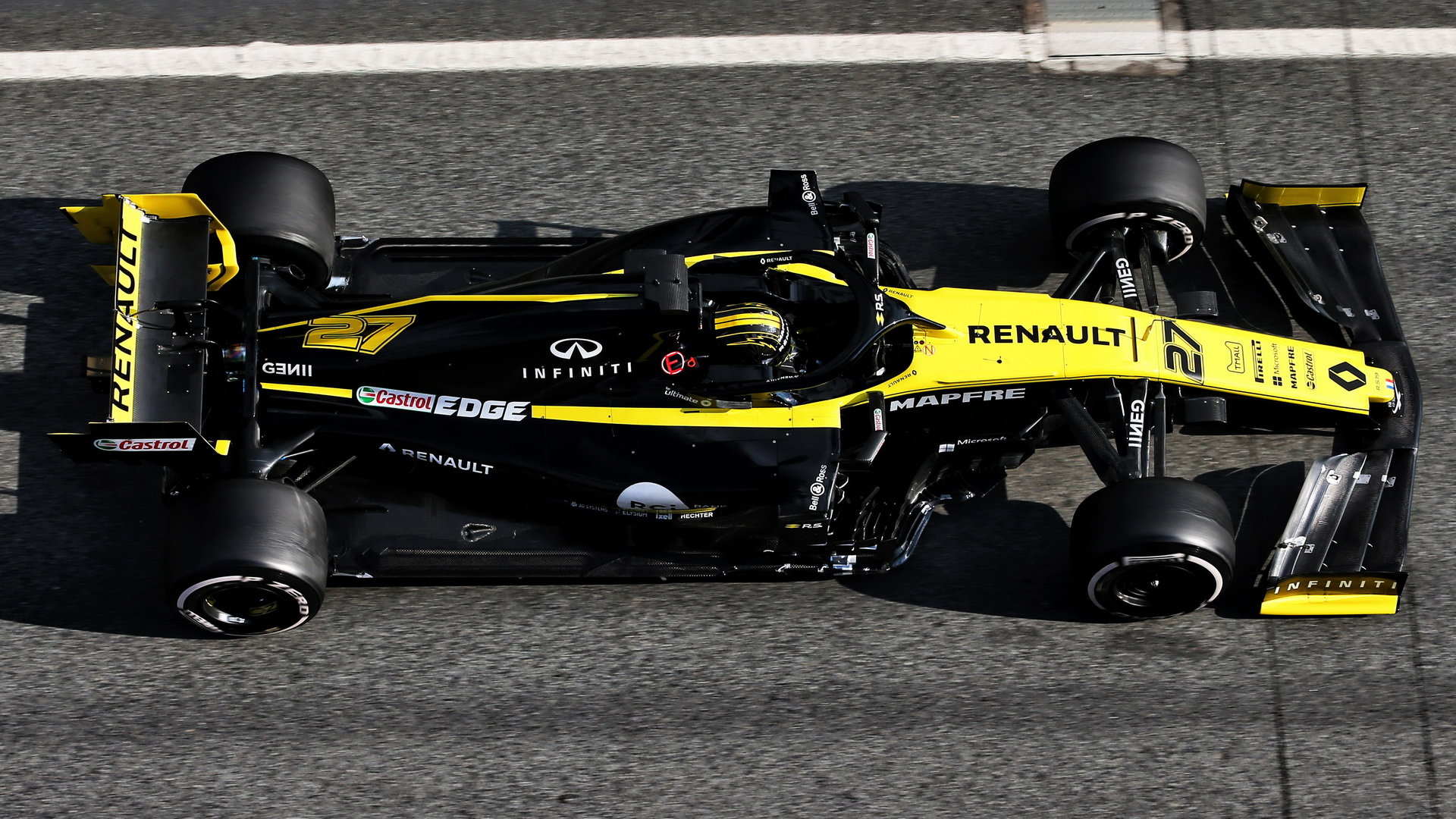 Nico Hülkenberg v novém voze Renault RS19 při druhém dni testů v Barceloně