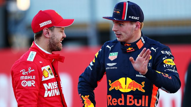 Max Verstappen a Sebastian Vettel po kvalifikaci v americkém Austinu