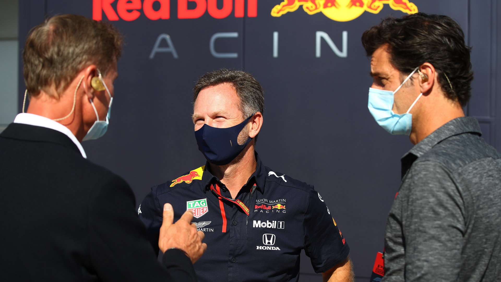 David Coulthard, Christian Horner a Mark Webber v Silverstone