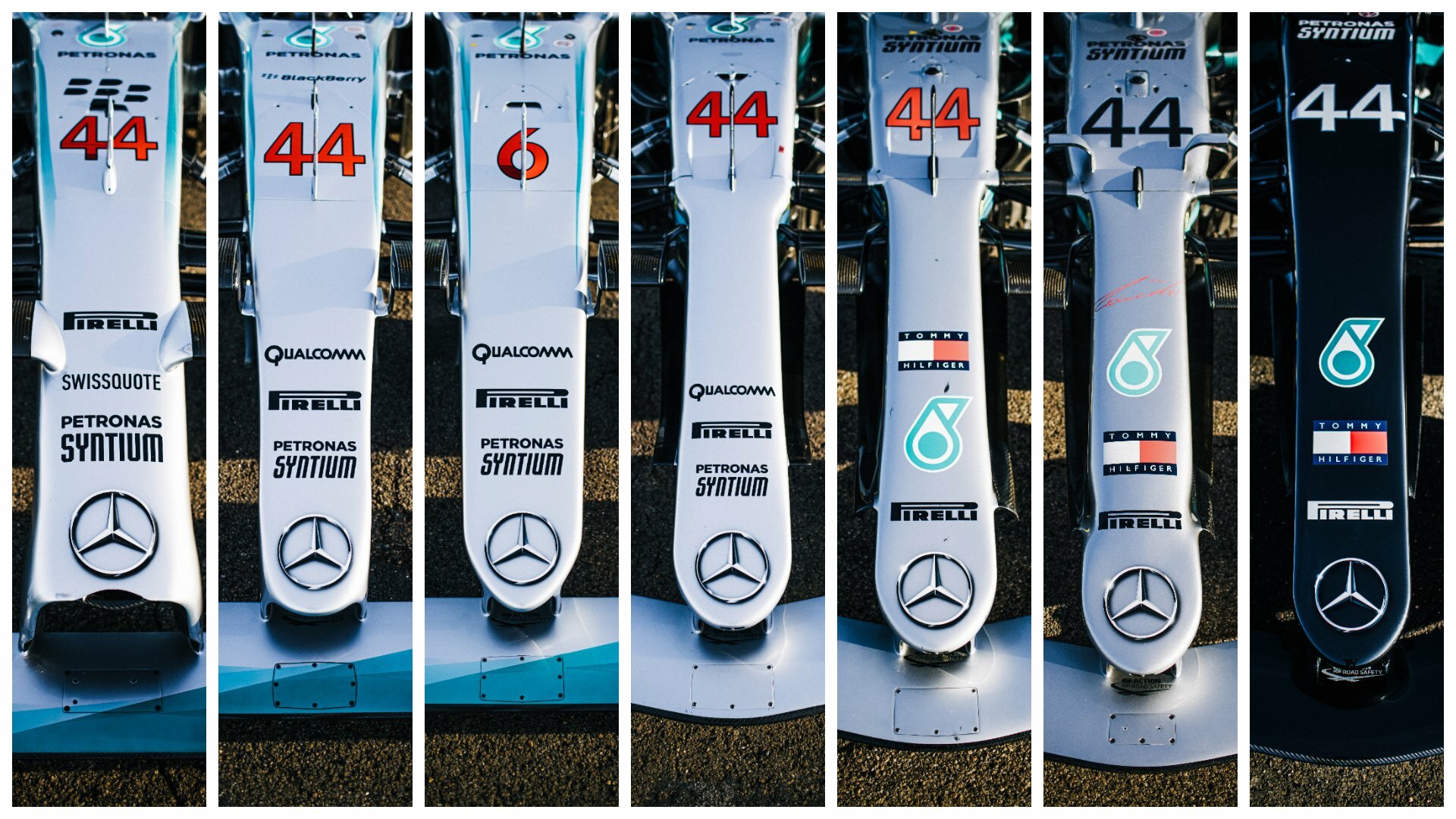 Nosy posledních sedmi mistrovských vozů Mercedesu (2014 - 2020)