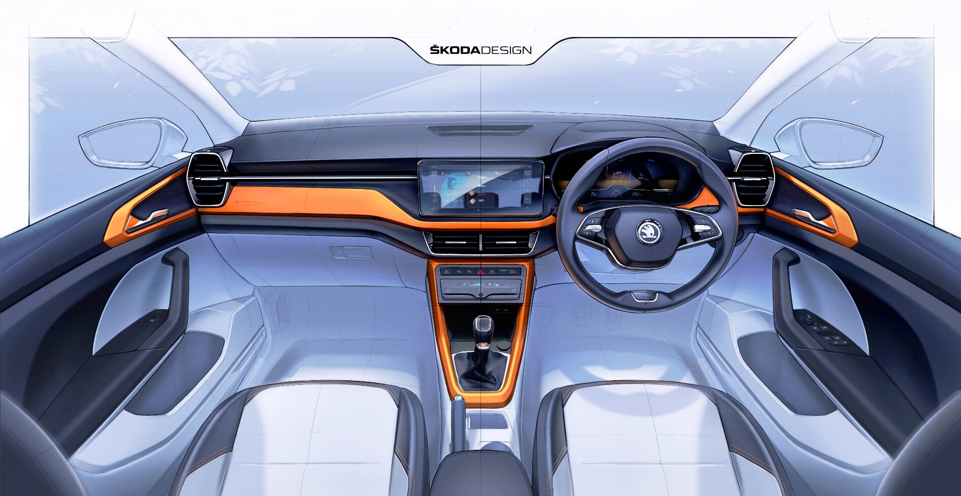 Škoda ukázala skici interiéru nového SUV Kushaq pro indický trh
