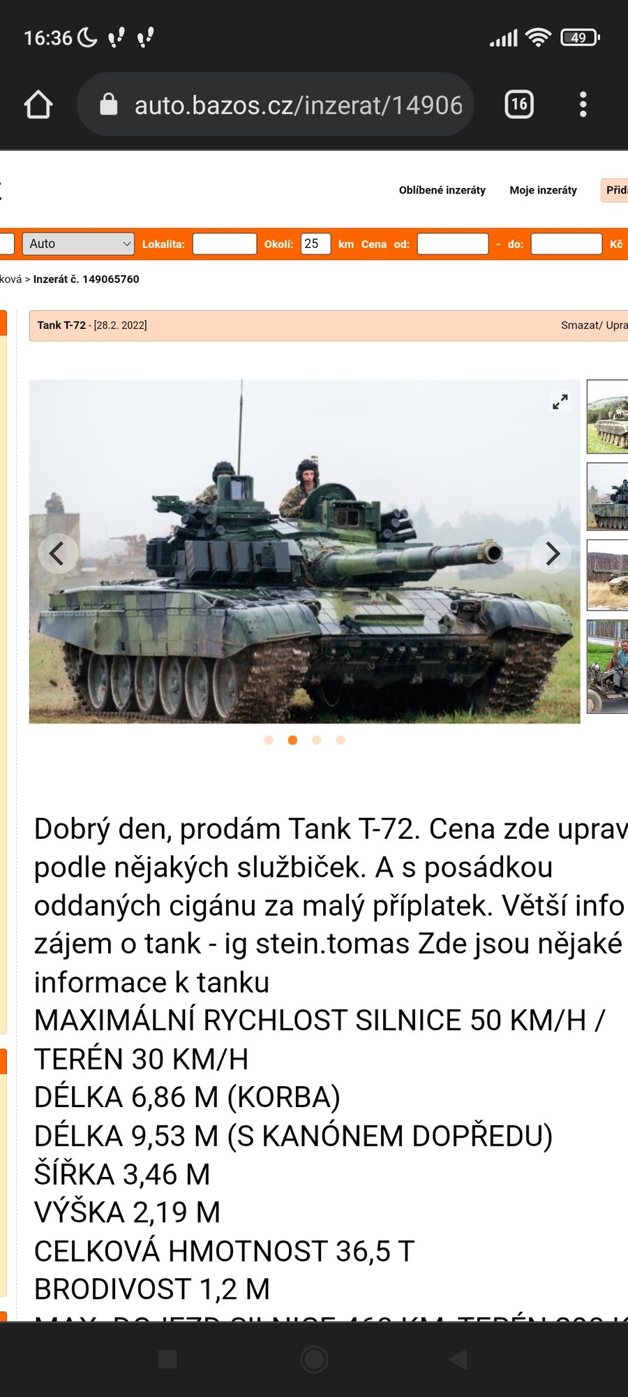 Inzerát na ruský tank